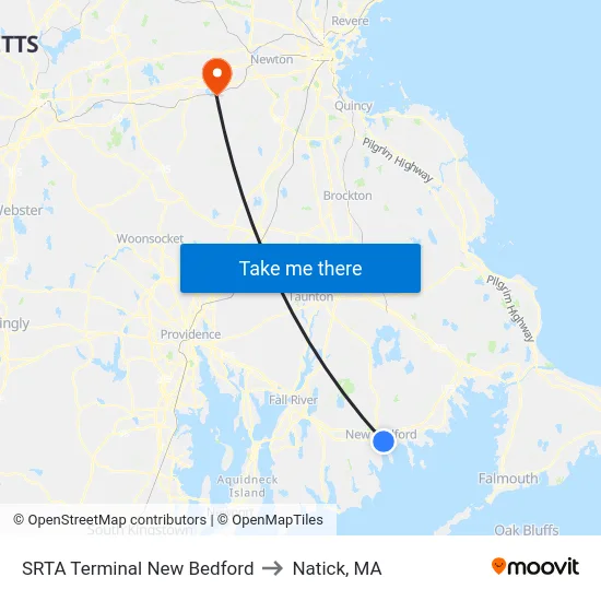 SRTA Terminal New Bedford to Natick, MA map