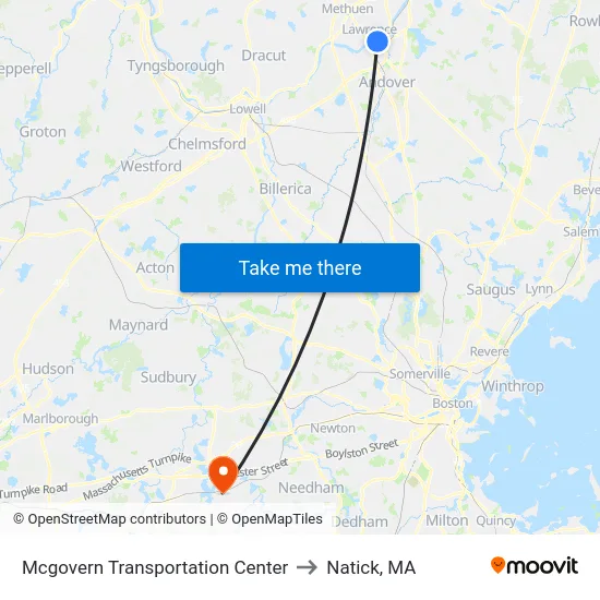 Mcgovern Transportation Center to Natick, MA map
