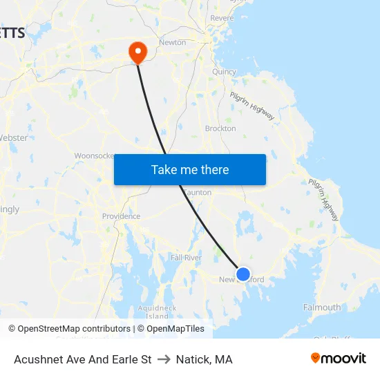 Acushnet Ave And Earle St to Natick, MA map
