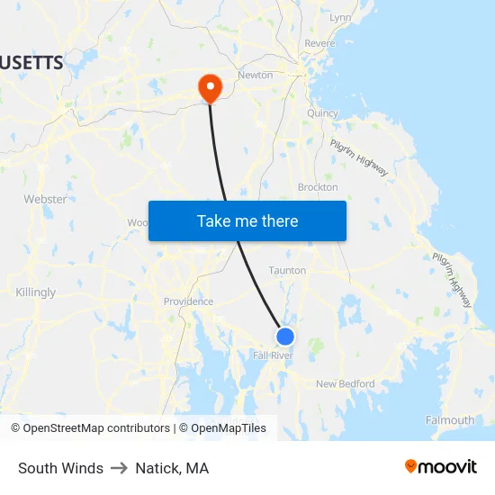 South Winds to Natick, MA map