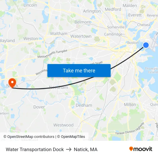 Water Transportation Dock to Natick, MA map