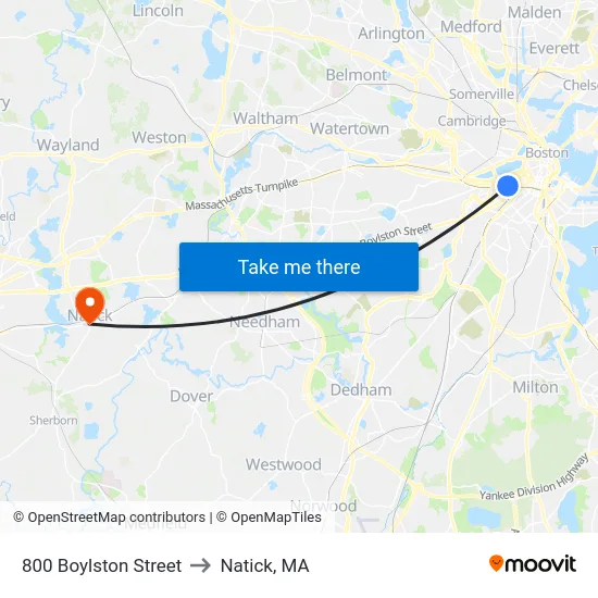 800 Boylston Street to Natick, MA map