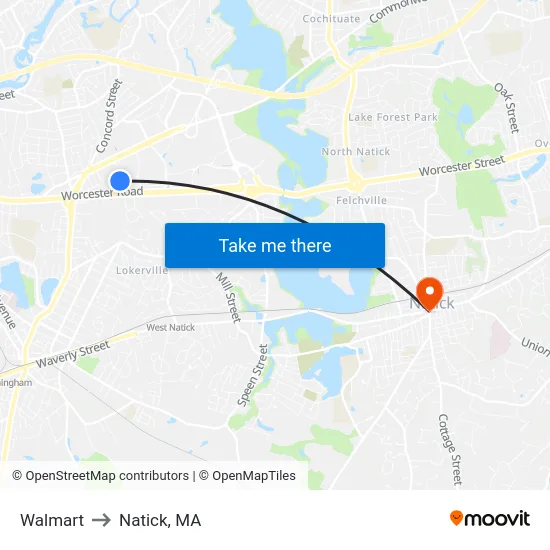 Walmart to Natick, MA map