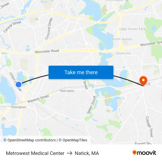 Metrowest Medical Center to Natick, MA map