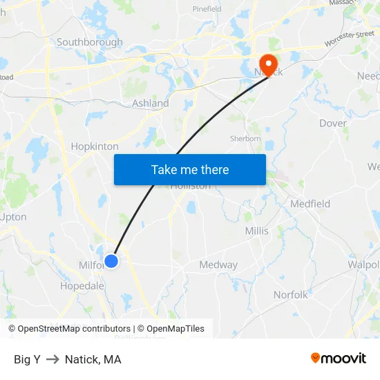 Big Y to Natick, MA map
