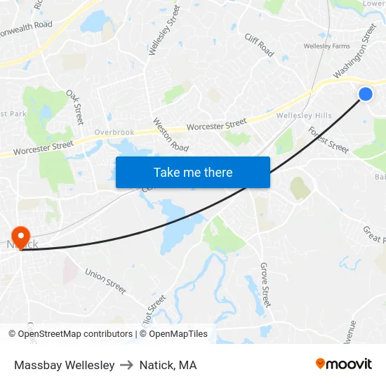 Massbay Wellesley to Natick, MA map
