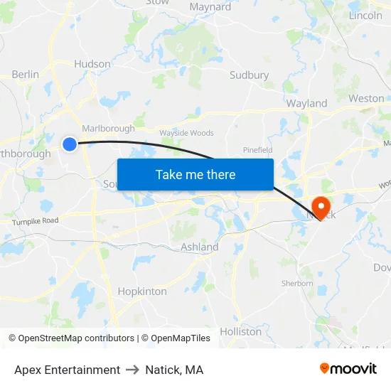 Apex Entertainment to Natick, MA map