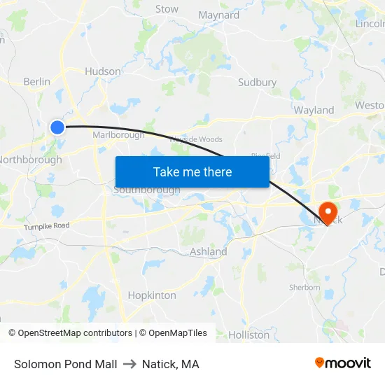 Solomon Pond Mall to Natick, MA map