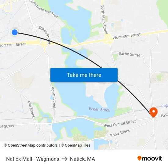 Natick Mall - Wegmans to Natick, MA map