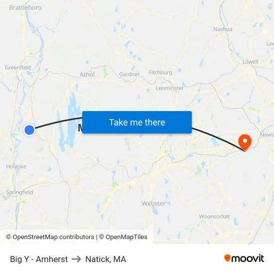 Big Y - Amherst to Natick, MA map
