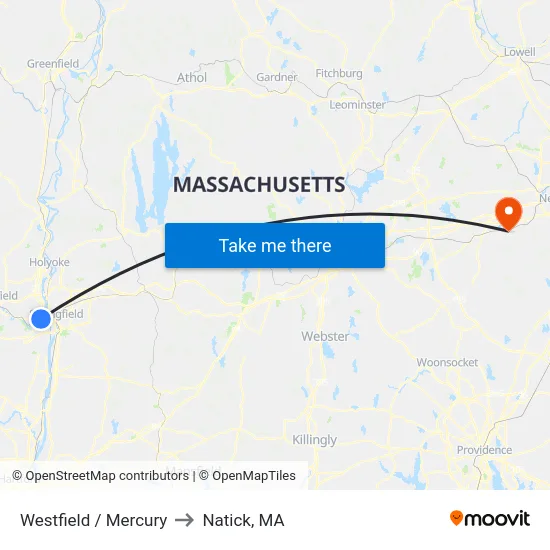 Westfield / Mercury to Natick, MA map