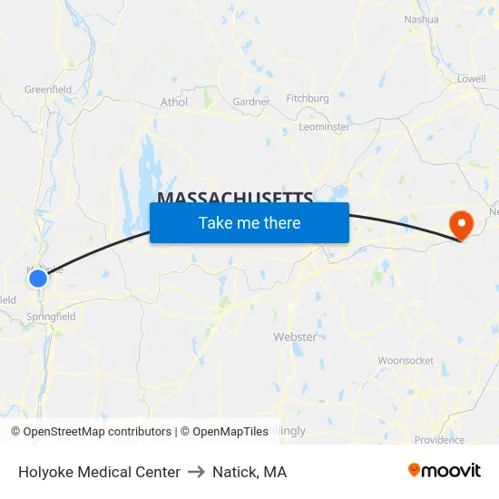 Holyoke Medical Center to Natick, MA map