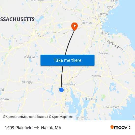 1609 Plainfield to Natick, MA map