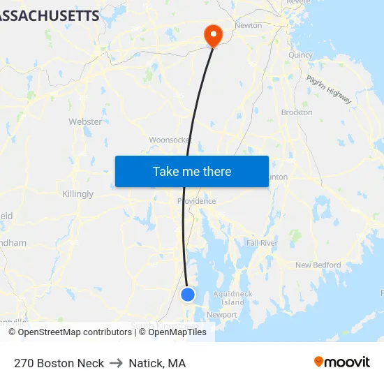 270 Boston Neck to Natick, MA map