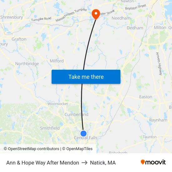 Ann & Hope Way After Mendon to Natick, MA map