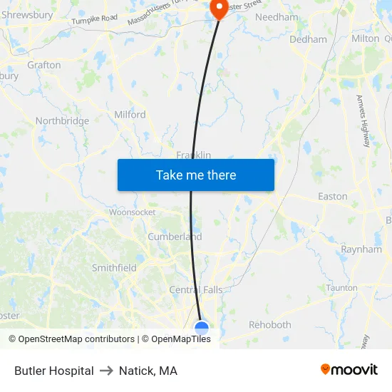 Butler Hospital to Natick, MA map
