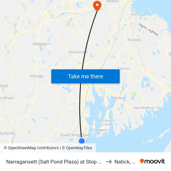 Narragansett (Salt Pond Plaza) at Stop & Shop to Natick, MA map