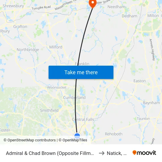 Admiral & Chad Brown (Opposite Fillmore) to Natick, MA map