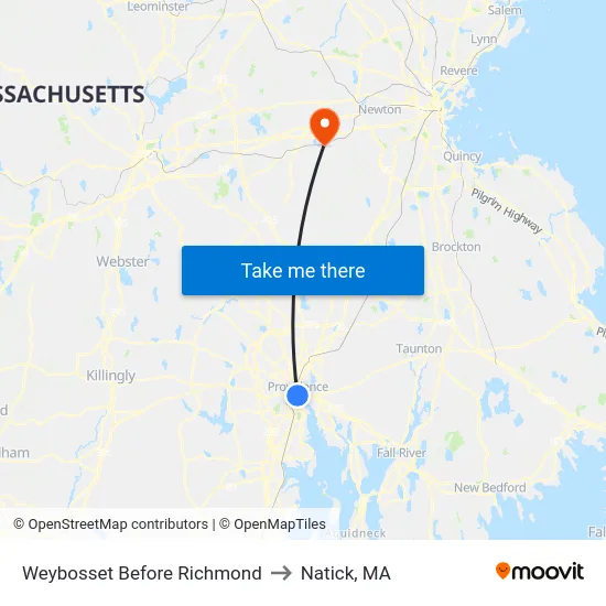 Weybosset Before Richmond to Natick, MA map