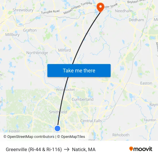 Greenville (Ri-44 & Ri-116) to Natick, MA map