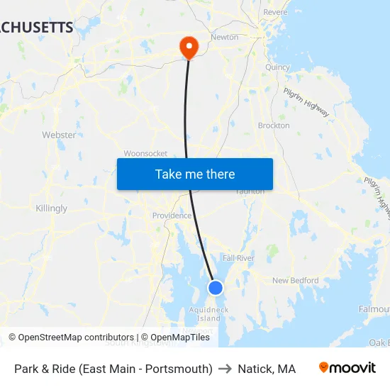 Park & Ride (East Main - Portsmouth) to Natick, MA map