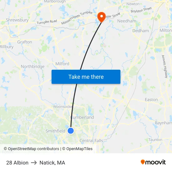 28 Albion to Natick, MA map