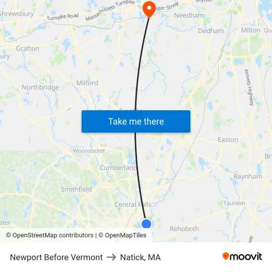 Newport Before Vermont to Natick, MA map