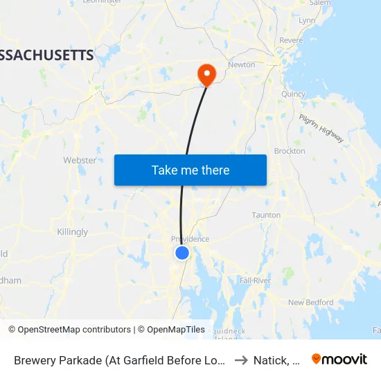 Brewery Parkade (At Garfield Before Lowe'S) to Natick, MA map