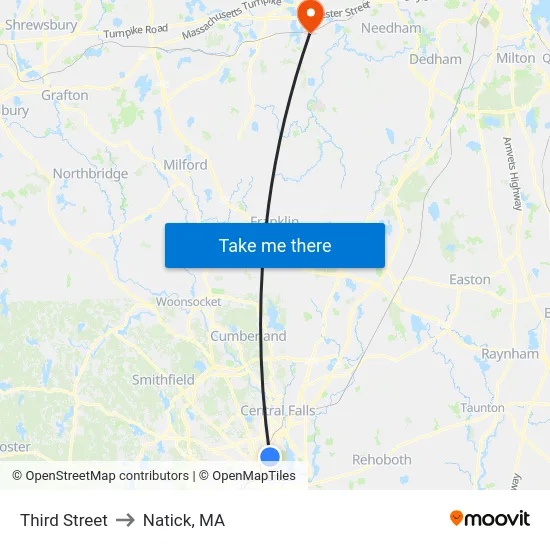 Third Street to Natick, MA map