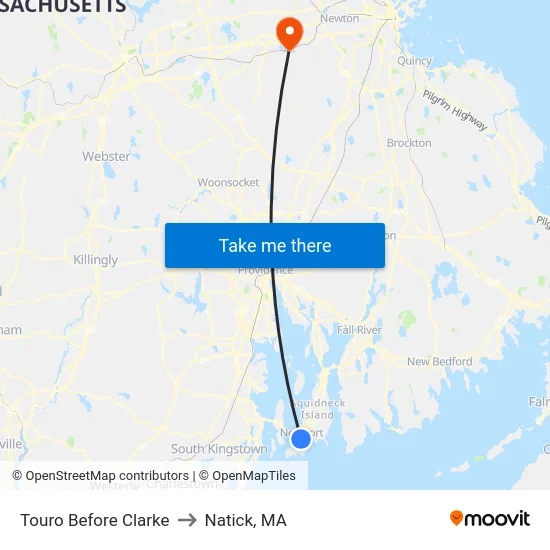 Touro Before Clarke to Natick, MA map