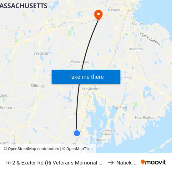 Ri-2 & Exeter Rd (Ri Veterans Memorial Cemetery) to Natick, MA map