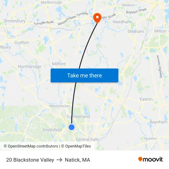 20 Blackstone Valley to Natick, MA map