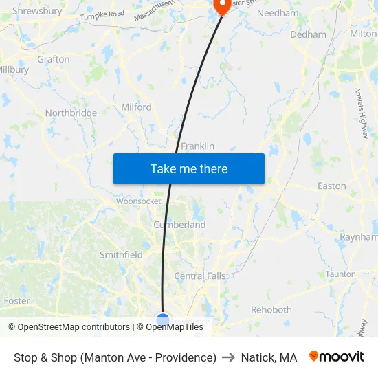 Stop & Shop (Manton Ave - Providence) to Natick, MA map