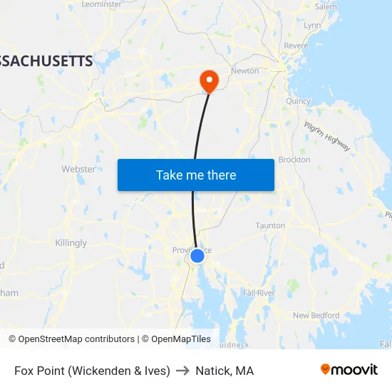 Fox Point (Wickenden & Ives) to Natick, MA map