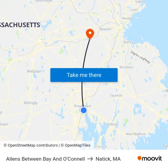 Allens Between Bay And O'Connell to Natick, MA map