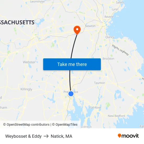 Weybosset & Eddy to Natick, MA map