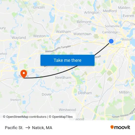 Pacific St. to Natick, MA map