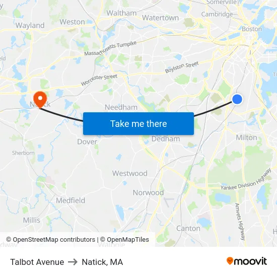 Talbot Avenue to Natick, MA map
