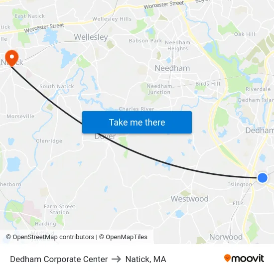 Dedham Corporate Center to Natick, MA map