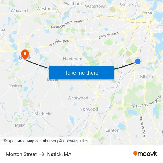 Morton Street to Natick, MA map