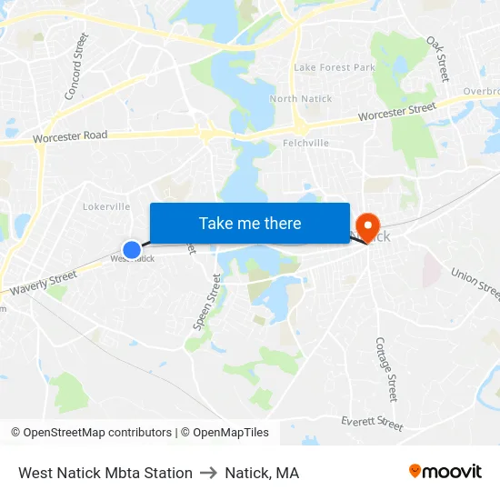 West Natick Mbta Station to Natick, MA map