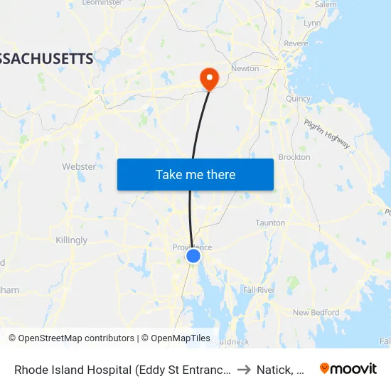 Rhode Island Hospital (Eddy St Entrance) to Natick, MA map