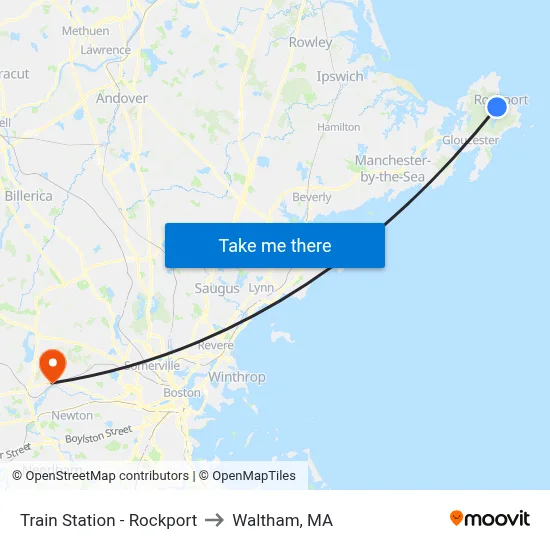 Train Station - Rockport to Waltham, MA map