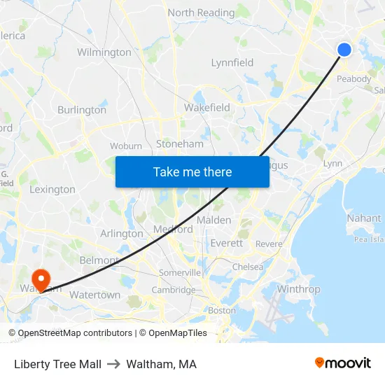 Liberty Tree Mall to Waltham, MA map