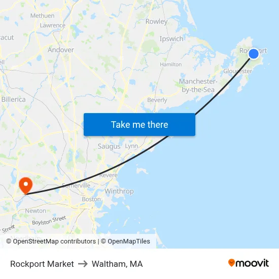 Rockport Market to Waltham, MA map