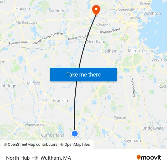 North Hub to Waltham, MA map