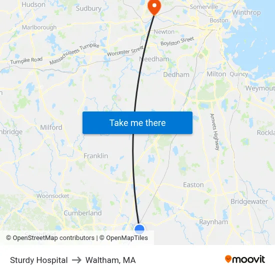 Sturdy Hospital to Waltham, MA map