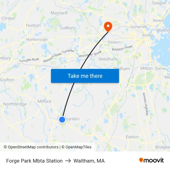 Forge Park Mbta Station to Waltham, MA map