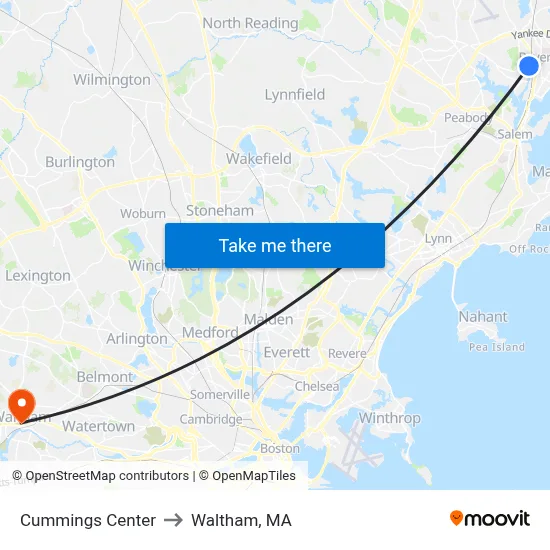 Cummings Center to Waltham, MA map