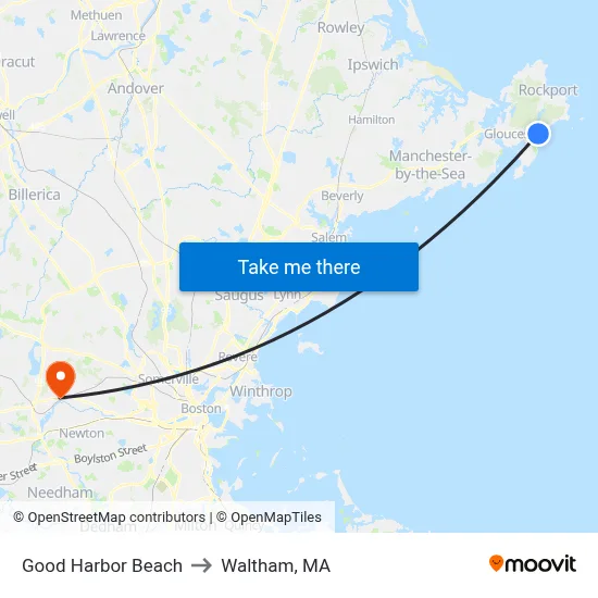 Good Harbor Beach to Waltham, MA map
